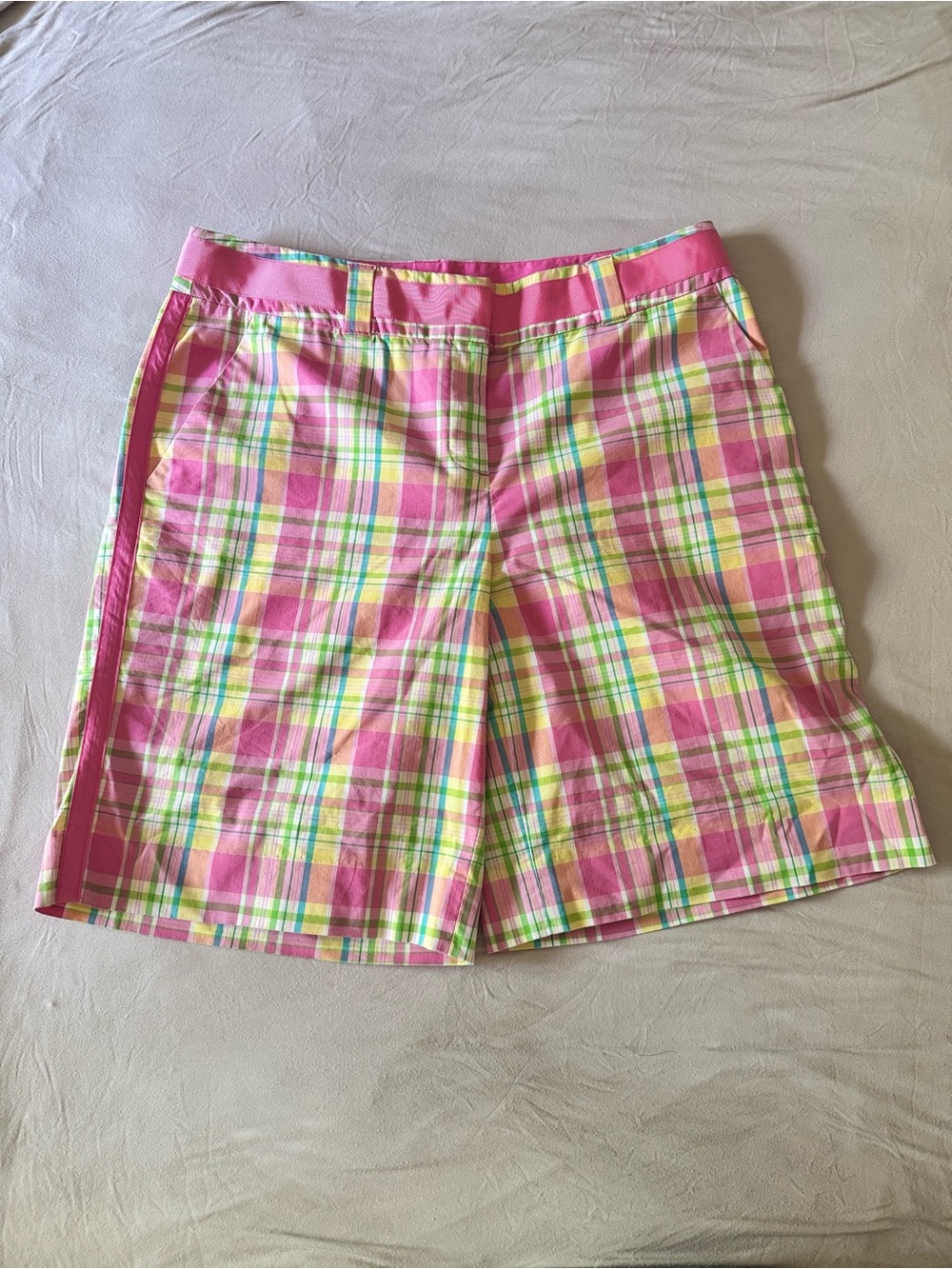 Lilly Pulitzer adjustable waist Y2K Plaid Bermuda Shorts White Label Preppy
